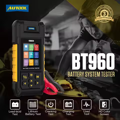AUTOOL BT960 Car Battery Tester With Printer 0-80V Lithium Battery Test Lead Acid Battery Analyzer