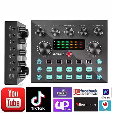 Live Sound Card V8S Audio USB External Sound Card Bluetooth Microphone Mixer Voice Changer Live Stre