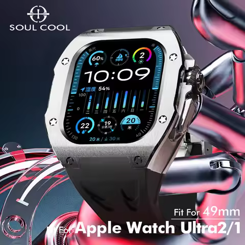 Soul Cool Titanium Case for Apple Watch Ultra 3/2 49mm, iWatch Modification Mille Mod Kit, Fluororub