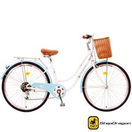 【StepDragon】櫻花復古日本Shimano26吋7速淑女車(白藍)特價3800元-【台中-大明自行車】
