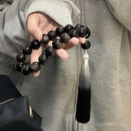 Obsidian Handheld Handheld Silver Buddha Beads Men's Lion Awakening Obsidian Running Ring Wholesale 