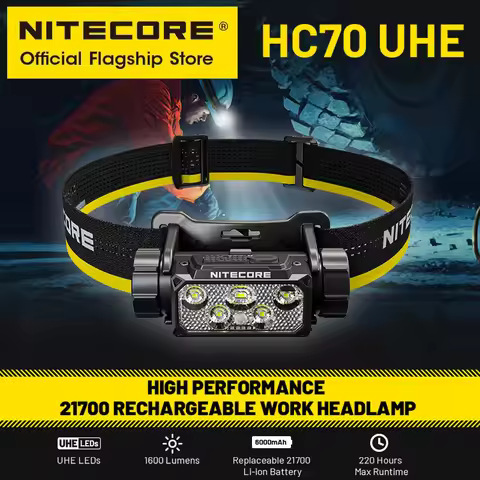 NITECORE HC70 UHE USB-C Rechargeable Work Headlamp 1600 Lumens Hiking Trekking LED Headlight, 6000mA