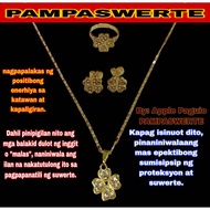 Feng Shui 4 Leaf Clover Earring+Ring+ Necklace Set