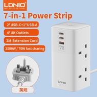 ร้านค้าหลายแห่งป้องกันไฟกระชากทาวเวอร์ LDNIO ของแท้70W Type C 2M สายพ่วง UK ปลั๊กป้องกันไฟกระชากแนวต