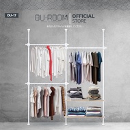 OUROOM  ราวแขวนเสื้อ ราวแขวนผ้า ราวแขวนไม่ต้องเจาะ 3 เสา 3 ราวแขวน 2 ชั้นวางไม้ (OU-17) ใช้แทนตู้เสื