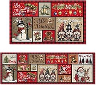 Riletese Merry Christmas Kitchen Rugs Sets of 2, Buffalo Plaid Kitchen Floor Mat Non Skid, Washable 