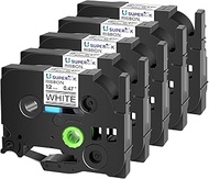 USUPERINK 5PK Compatible for Brother P-touch TZe-R231 TZ-R231 12mm 0.47'' Black on White Satin Ribbo