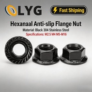Nat flange hexagon anti-slip hitam 304 stainless steel dengan pad M2.5-M16 – Elegan, tahan karat, st