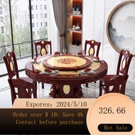 WJMarble round Table with Turntable Marble dining-table Solid Wood Marble Household High-End round Table Combination Set