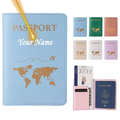 Women Pink Personalized Name Gift Passport Map Passport Cover Travel Wallet Covers Custom Name Passp