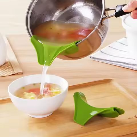Funil de cozinha com borda anti-respingo e bico de streamer líquido, ferramenta de derramamento anti