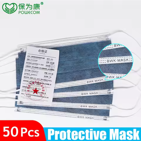 50Pcs POWECOM Carbon Disposable Face Mask Protective Face Mask For Adult Kids 4 Layers Filter Breath