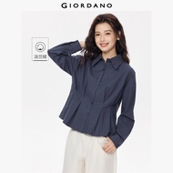 GIORDANO ผู้หญิง  เสื้อเชิ้ต 100% Cotton Flannel เสื้อเชิ้ตเข้ารูป แขนยาว ทรงเข้ารูป เสื้อเชิ้ตแฟชั่