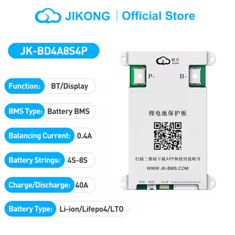 JIKONG JK-BD4A8S4P Lifepo4 Li-Ion Lto Battery 40A Active Balancer Smart BMS 4S 5S 6S 7S 12V 24V Acti