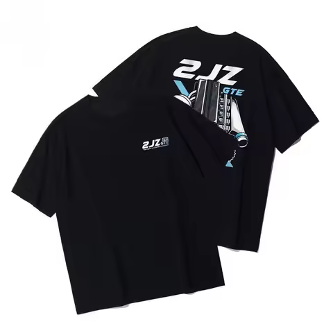 2JZ Turbo Engine Printing Classic JDM Culture Men's and Women's Short Sleeve Cotton Crew Neck Sports