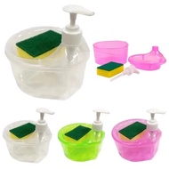 Liquid Dishwashing Soap Dispenser + Sponge Brush 2in1 - Detergent Soap Pump 2 in 1 Round Bowl Contai