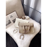 Halzan Bag Genuine Leather Briefcase Ladies Commuter Bag Simple h Home Bag Horseshoe Bag Gray Bag h 