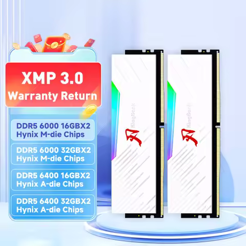 KingBank DDR5 White Hynix Chip RGB RAM Memory DDR5 RAM PC 16GB 32GB 64GB 6000MHz 6400 MHz RAM for De