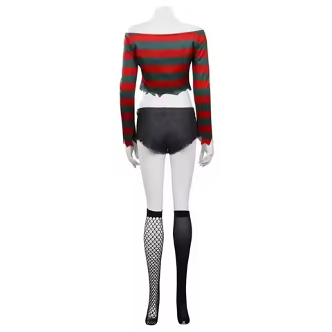 3'x,4'f\6/5;e,8\v,5/Freddy Krueger Cosplay Costume Nightmare Street Movie Outfits Women Halloween Pa
