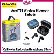 Awei T53 Wireless Bluetooth Earbuds RGB Colorful Light Earphones Bluetooth 5.3 Call Noise Reduction Headphone 65ms