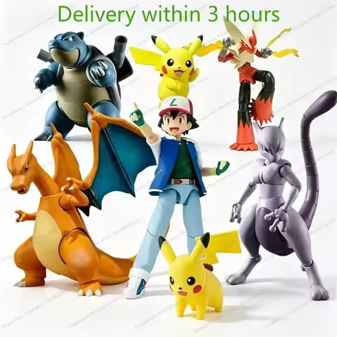 Bandai Original Pokemon S.H.Figuarts SHF Ash Ketchum Pikachu Jessie James Meowth Anime Action Figure