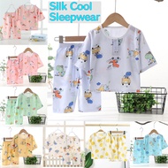 [M'sia Stock] 0-5Yrs Cool Fabric Baby Boy Baby Girl Kids Silk Cotton Pajamas Baju Tidur Budak Kain S