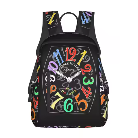 Franck Muller Color Dreams Hand Drawn Watch Face Backpack Daypack Large Capacity BookBag School Bag 