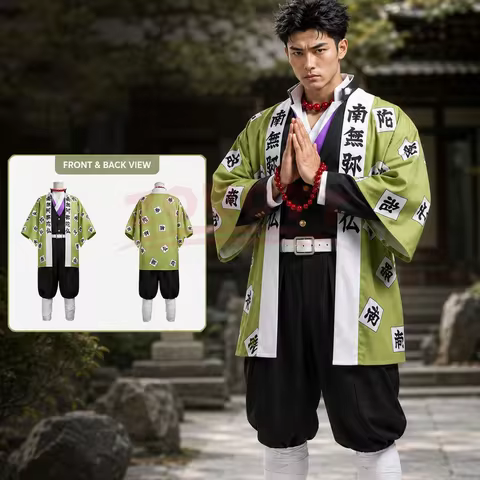 Anime Himejima Gyomei Cosplay Costume Monk Printing Outer Drape Team Uniform Bracelets Man Halloween