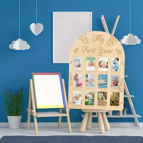 1pc My First Year Baby Growth Photo Display Board - 12 1-month-old newborn milestone photo frame -Ne