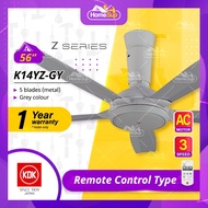 KDK Ceiling Fan K14YZ-GY (56 Inch) Remote Control Type - Grey, 3 Speed, 5 Metal Blade, K14YZ Z-Series
