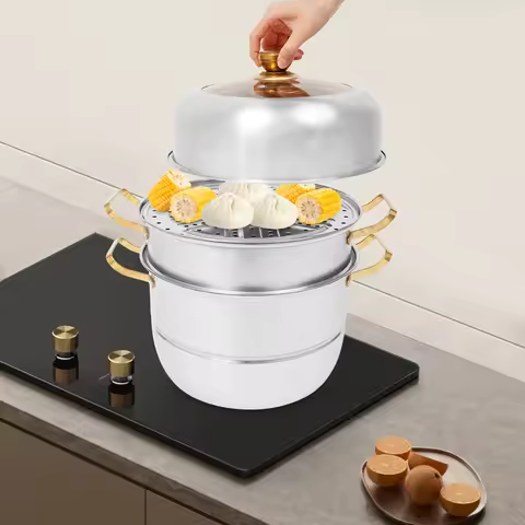 3 Tiers Tempered Glass Steam Cooker Washable Steamer Pot Stainless Steel Steam Cooker Gas Hob Induct