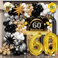 83PCS Happy Birthday Party Decoration 50th 60th 70th with Black White Gold Confetti Balloon and Phot