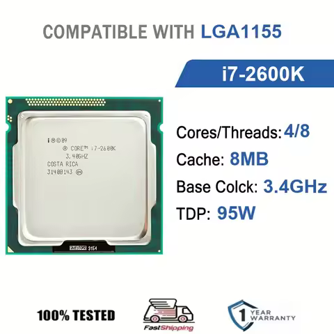 Intel Core i7-2600K 4 Core 8 Thread 3.4GHz 95W 8MB Cache 32nm LGA1155 SR00I DDR3 1066/1333 MHz Sandy