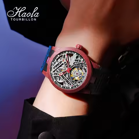 Haofa Automatic Tourbillon Man Watch Skeleton Sapphire Carbon Fiber Luxury Automatic Tourbillon Mens