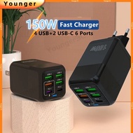 150W Multi Port Flash Charger 4USB+2PD Fast Charger 5V 3A USB Type C Power Adapter For ios15 Micro T