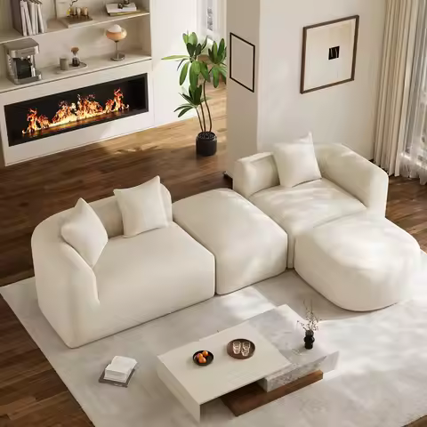 119.7" Curved Sectional Sofa Cream Cloud Couch Boneless Modular Sectional Couch for Living Room Over