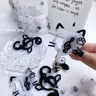Black White Note Carabiner Cute Cat Ears Bag Pendant Student Keychain Girlfriend Pendant