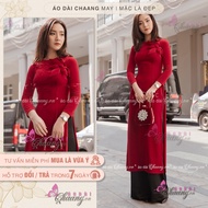 Áo dài nhung cổ tròn_Chaang_Áo dài nhung sang trọng vải áo dài nhung đỏ sang trọng ADC529