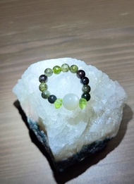 •夜之精靈• 綠月光×綠橄欖石×黑玫瑰碧璽 設計款戒指