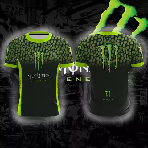 Monster Energy Men's Monster Power 3D T-shirt with Print - Summer Outdoor Quick-Dry Breathable Cycli