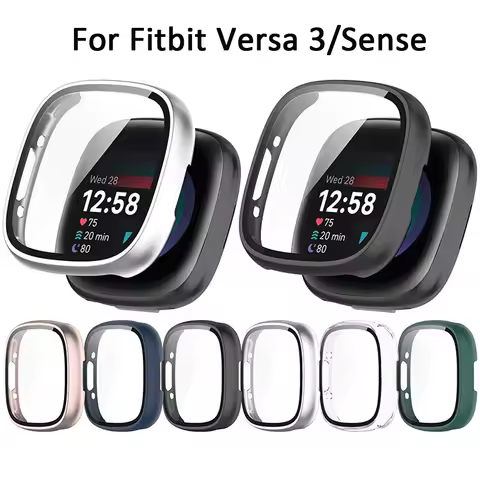 New Tempered Glass Screen Protector Case For Fitbit Versa 3/ Sense Cover Full Cover Bumper Shell For