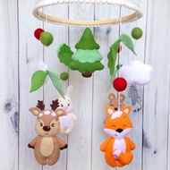 嬰兒床玩具、飾嬰兒房、林地、毛氈森林動物狐狸、鹿、熊、兔子