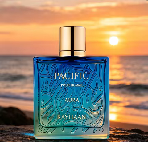 Rayhaan Pacific Aura Pour Homme Men's perfume Aquatic citrus fragrance, 3.4oz100ml, gradual blue-gre