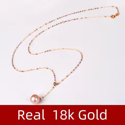 NYMPH Real 18K Gold Natural Freshwater Pearl Pendant Necklace Jewelry Pure AU750 O Chain for Women R