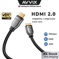 [KL Stock] AVVIX HDMI 2.0 Cable 4K60Hz 2K144Hz 1080p240Hz 18Gbps High Speed HDR ARC 0.5m-12m for PC 