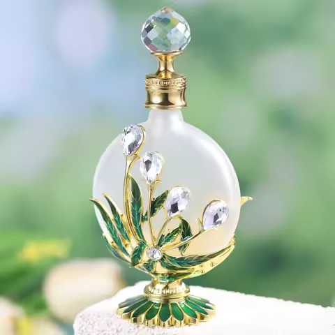 Ornament Small Bottle Retro Style Enamel Maple Hollow Flower Crystal Cap Empty Frosted Glass Vial 30