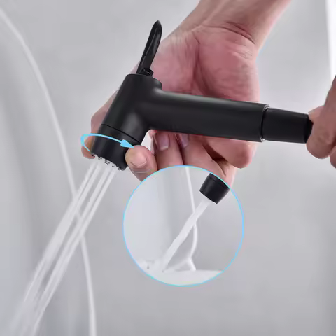 Handheld Bidet Spray Gun Black Double Water Way Shattaf Sprayer BathroomToilet Portable Bidet Faucet