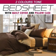 [ SG Local Seller ] Luxury Reversible 2 Colours Tone Design Fitted Bedsheet With Quilt Cover T1805 [