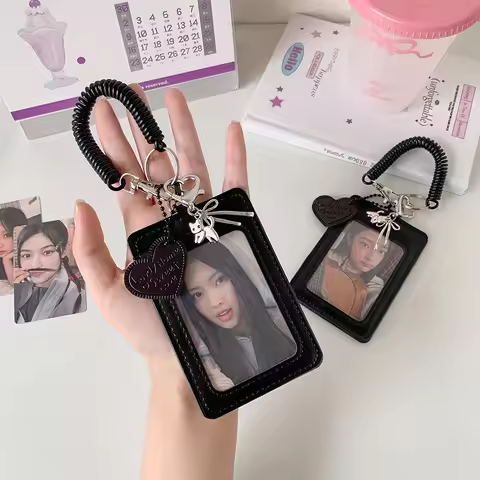 Y2k Black Photocard Holder Keychain Kpop Idol Photo Protector Sleeve Student Id Card Storage Case St
