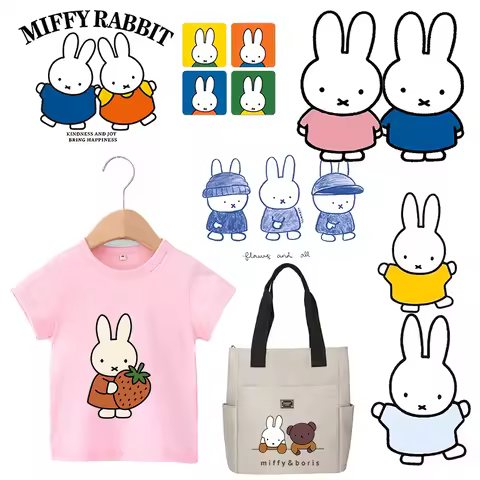 Miffy Heat Transfer Sticker Cartoon Anime for T Shirt Hoodie Clothes DIY Kids Patches Iron on Transf